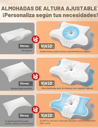 Vista 3 de Almohada cervical para el cuello para aliviar el dolor, almohada ergonómica de espuma viscoelástica para dormir de lado con contorno, almohada
