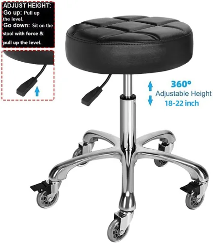 Vista 3 de Taburete ajustable resistente – Taburetes con ruedas giratorias de bloqueo – Taburetes giratorios sin respaldo para belleza, peluquería, spa, hogar