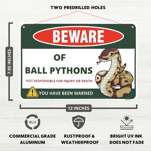 Vista 2 de Venicor Cartel de pitón de bola – 8 x 12 pulgadas – Aluminio – Cuidado con la bola pitón serpiente tanque accesorios de decoración ocultar regalos