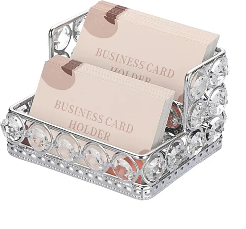 Vista 10 de Hipiwe Soporte para Tarjetas de Visita de Cristal de 2 Niveles Dorado Espejado Soporte de Exhibición de Tarjetas de Visita Organizador de Escritorio