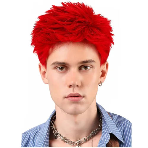 Vista 9 de Peluca marrón para hombre, corta, esponjosa, recta, pelo en capas Natural Marrón
