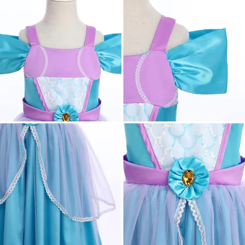 Vista 4 de Disfraz de sirena para niñas, disfraz de princesa, fiesta de cumpleaños, Halloween, Navidad, carnaval, cosplay