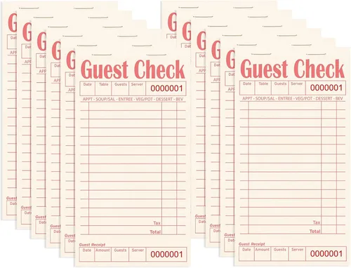 Vista 42 de Libros de cheques de invitados para servidores, bloc de notas de servidor, paquete de 12, papel de color natural, bloc de notas para camarera