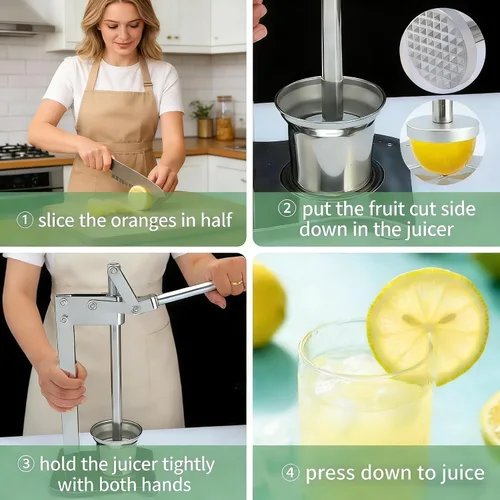 Vista 5 de Exprimidor manual de cítricos de acero inoxidable, exprimidor manual de cítricos – Exprimidor de mano resistente para lima naranja, prensa de frutas