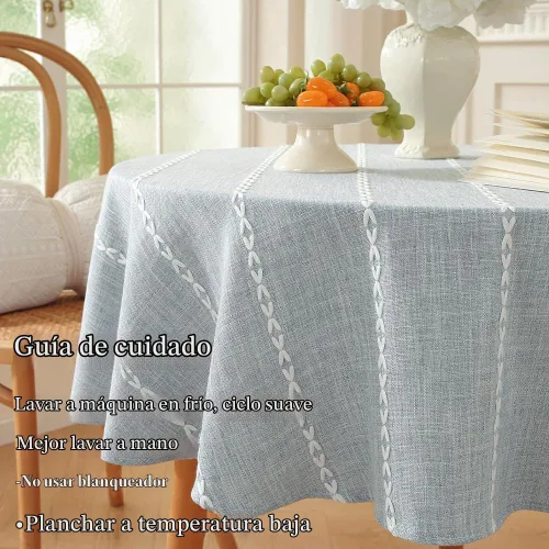 Vista 5 de Zobesta Mantel redondo de lino azul de 53 pulgadas, lavable, suave, bohemio, redondo, para fiestas, vacaciones, picnic, comedor, al aire libre A-Azul