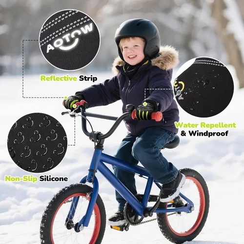 Vista 4 de Guantes de ciclismo cálidos de invierno para niños, guantes para pantalla táctil para clima frío para niños, montar en bicicleta y fútbol con agarre