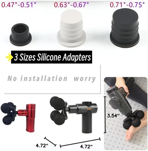 Vista 6 de Cabezal masajeador con 4 bolas redondas, pistola de masaje, cabezales suaves, repuesto de 4 bolas de cabezal de masaje con adaptadores de silicona