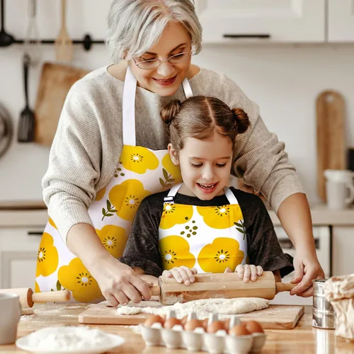 Vista 5 de Mommy and Me Apron Set, 2PCS Matching Aprons for Kids and Adults with Pocket, Adjustable Cute Kids Apron for Backing