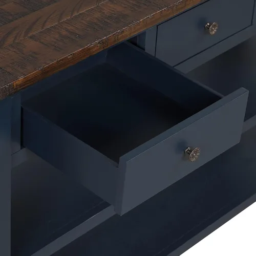 Vista 7 de LUMISOL Mesa consola de madera de granja con cajones y estantes de almacenamiento, mesa de sofá de entrada, mesa de pasillo, parte superior azul +