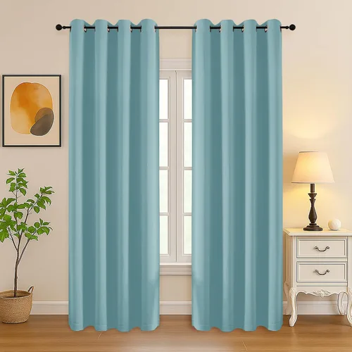 Vista 229 de Simplebrand Juego de 2 paneles de cenefa aguamarina para ventana de cocina de 14 pulgadas de largo, cortinas de oscurecimiento de habitación