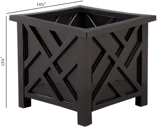 Vista 5 de Miles Kimball Chippendale - Maceta color negro, soporte para plantas para jardín, patio y césped, 14 ¾ pulgadas cuadradas x 13 ¼ de alto en total