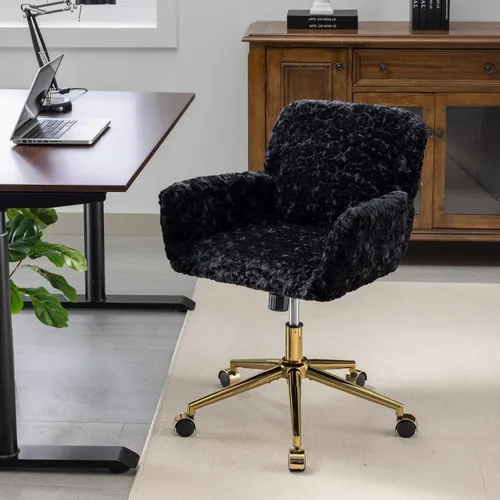 Vista 7 de LKTART Silla de escritorio de piel sintética para mujeres y niñas, silla decorativa moderna con ruedas rodantes, sillas tapizadas de maquillaje