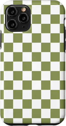 Vista 29 de Funda para iPhone 17 con diseño de cuadros verde oliva estético retro