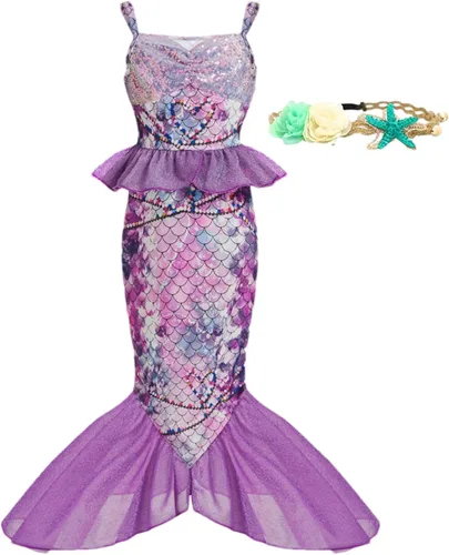 Vista 18 de Disfraz de sirena para niñas pequeñas, vestido de sirena para Halloween, vestido de princesa