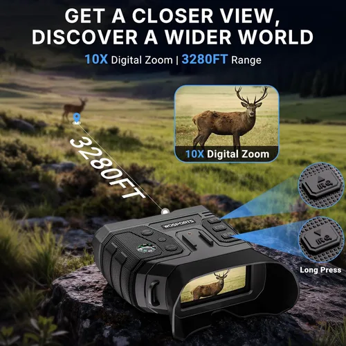 Vista 5 de WOSPORTS Gafas de visión nocturna 4K con foto de 48 MP, visión a todo color de 3280 pies, distancia IR de 1300 pies, pantalla HD de 3 pulgadas, zoom