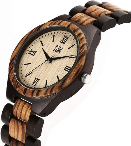 Vista 3 de TJW 6006 - Reloj de pulsera analógico de cuarzo para hombre, de madera, hecho a mano, informal.