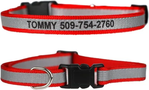 Vista 5 de GoTags Collares reflectantes extra pequeños para perros, grabado personalizado con nombre de mascota y número de teléfono, collar de perro ajustable