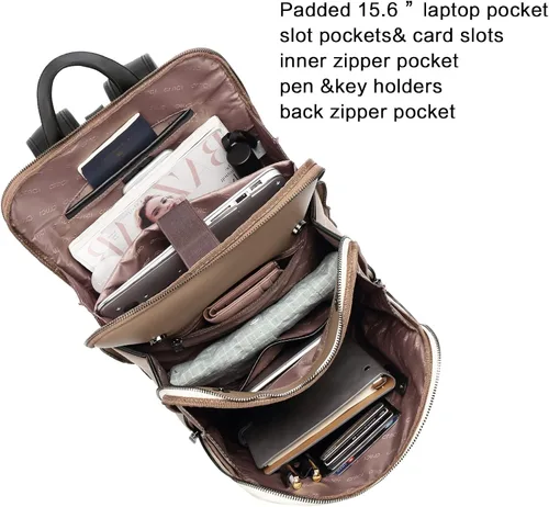Vista 3 de CLUCI Mochila de cuero para mujer, bolsa para laptop de 15.6 pulgadas, mochila de trabajo grande para viaje, Grande, Mochilas de mochila