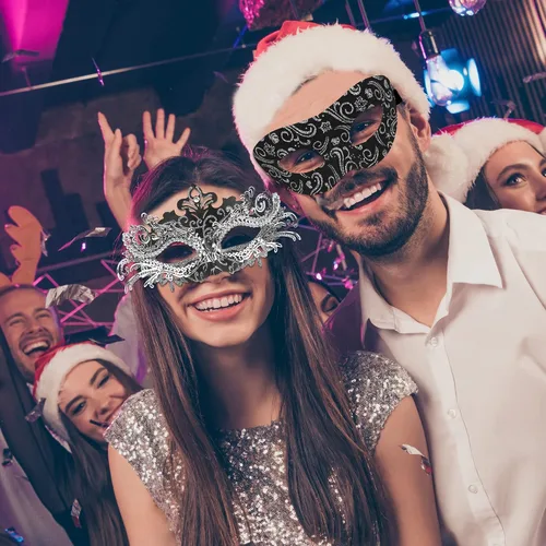 Vista 7 de SIQUK Máscaras de máscaras de metal veneciano para parejas, máscara de disfraz de Halloween, máscara de Mardi Gras para parejas, mujeres y hombres