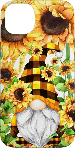 Vista 15 de iPhone 16 Gnomo de girasol con sombrero de cuadros de búfalo para niñas de moda lindo caso