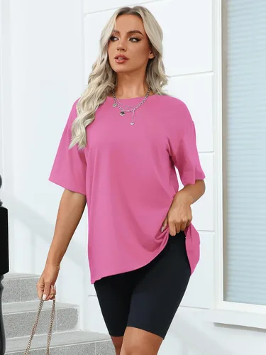 Vista 3 de Camisetas de gran tamaño para mujer, de manga corta, ajuste holgado, para verano, casual, básicas
