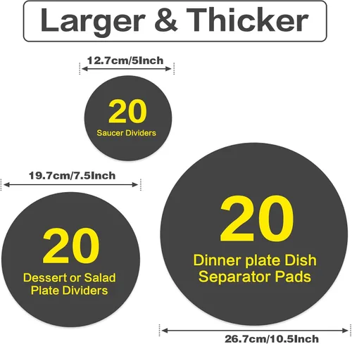 Vista 3 de Imncya Separadores de platos, juego de 60 y 3 tamaños diferentes, separadores de placas de fieltro suave grueso y premium para China, plato, Gris