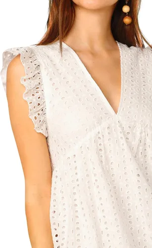Vista 5 de Vestido Didk bohemio con volantes sin mangas con cuello en V de tira bordada para mujer