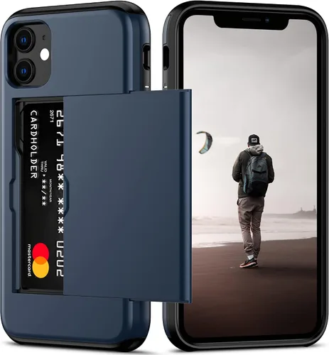 Vista 11 de Nvollnoe Funda para iPhone 11 con tarjetero resistente de protección de doble capa a prueba de golpes, ranura para tarjetas oculta, funda delgada