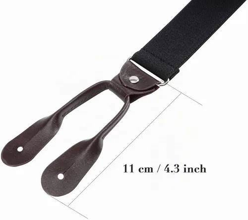 Vista 2 de AWAYTR Tiradores de botones de color marrón para hombre - Tiradores ajustables elásticos en forma de Y para esmoquin Negro