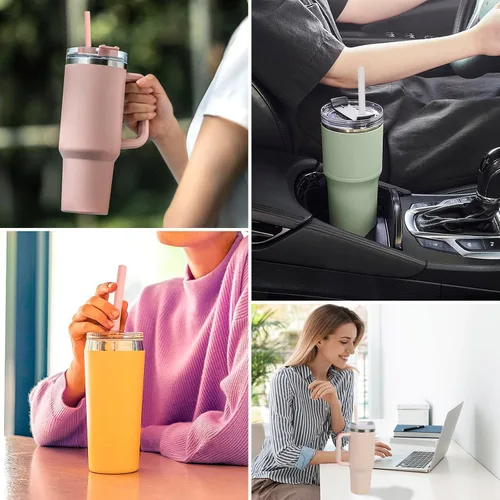 Vista 6 de Popote de silicona para Stanley Cup, 2 popotes reutilizables de 11.7 pulgadas con cepillo de limpieza para vaso Stanley de 30 onzas, popote extra