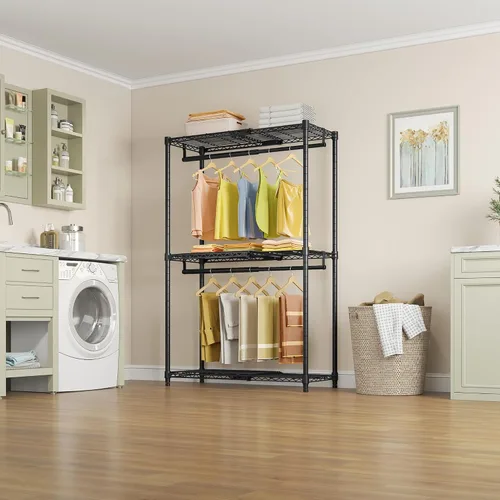 Vista 8 de VIPEK X1 - Perchero de ropa expandible resistente, ajustable de 2' a 3'5", con estantes ajustables y varillas para colgar, perchero de metal