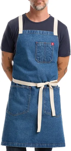 Vista 9 de hedley & bennett Delantal con babero cruzado - Delantal de chef con bolsillos - 100% Algodón Denim, 8oz - Negro Abalone