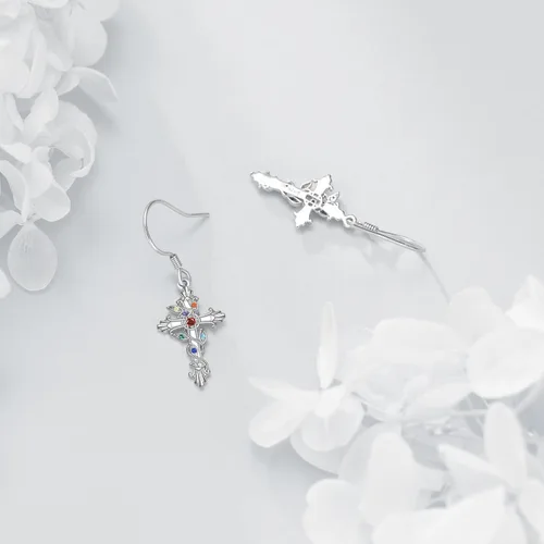 Vista 4 de POPLYKE Aretes celtas de 7 chakras de plata de ley 925 con nudo celta, aretes de aro para mujer, regalos de joyería