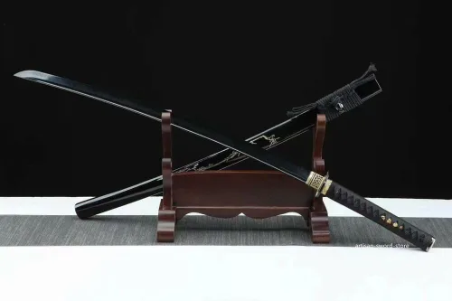 Vista 2 de Espada katana samurái templada de arcilla de acero japonés 1095 de 41 pulgadas, hoja afilada