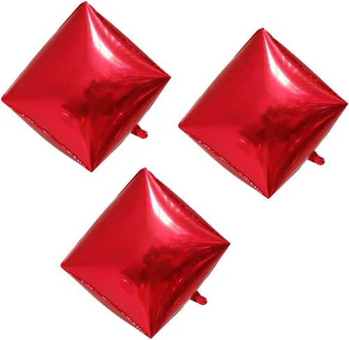 Vista 8 de Happyyami 3 globos de papel de aluminio cuadrado 4D para decoración de San Valentín, cumpleaños, boda, fiesta (rojo)