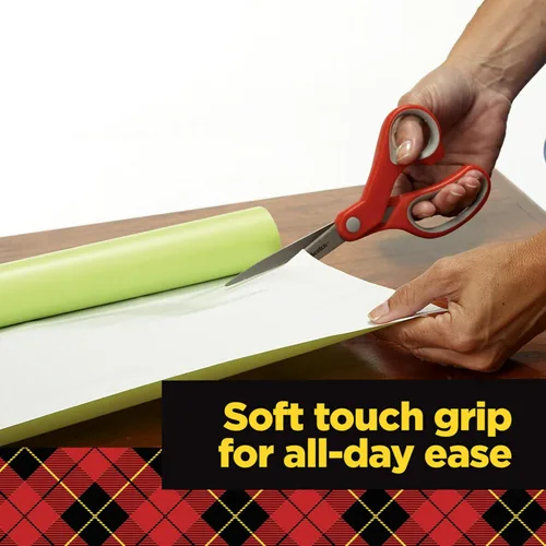 Vista 7 de Tijeras Scotch Multiusos de Acero Inoxidable de 8 Pulgadas, 2 Pares, Rojo y Gris, Ideales para Cortar Papel de Envoltorio de Regalos Navideños