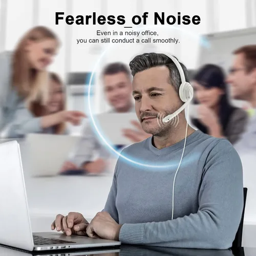 Vista 3 de NUBWO HW02 Auriculares USB para computadora con micrófono de chat transparente, auriculares ligeros con cable para equipos MS, Skype, seminarios