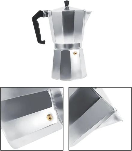 Vista 6 de Haofy Cafetera de aluminio, cafetera de café expreso expreso, cafetera italiana, adecuada para estufa de gas (5.1 fl oz)