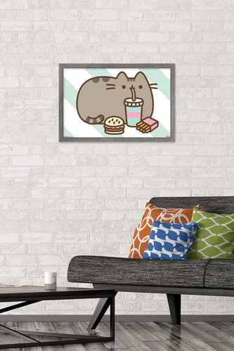 Vista 2 de Trends International Pusheen - Póster de pared de alimentos, 14.725 x 22.375 pulgadas, versión enmarcada de madera de granero
