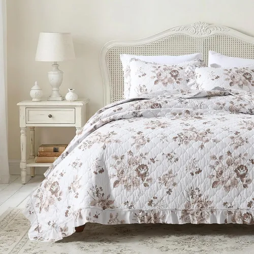 Vista 27 de HORIMOTE HOME Edredón beige con volantes, tamaño individual, microfibra lavada a la piedra, ligera, arrugada, rústica, desgastada, elegante, 2
