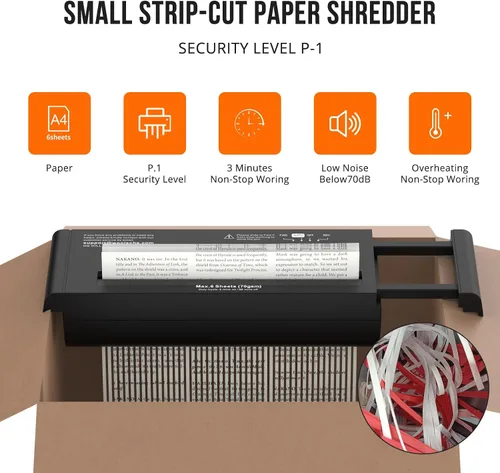 Vista 2 de Suntiko 6-Sheet Strip Cut Portable Home Paper Shredder no Basket Negro