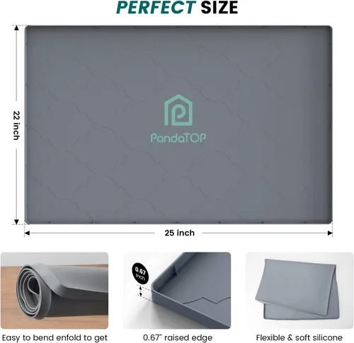 Vista 4 de Tapete para debajo del fregadero, bandeja de silicona para gabinete de cocina de 25 x 22 pulgadas, impermeable y flexible para debajo del fregadero