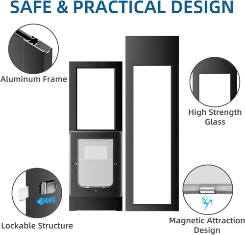 Vista 4 de Puerta para perro para puerta corrediza de vidrio, solapa magnética de plástico para puerta corrediza, inserto para mascotas con cerradura, altura