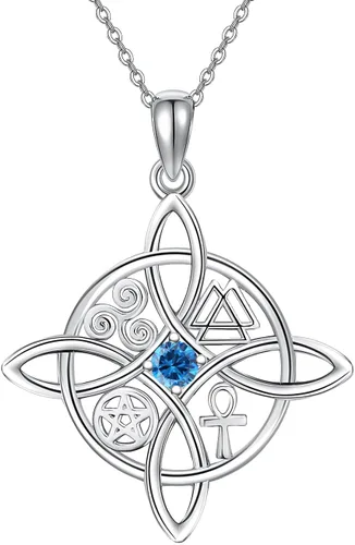 Vista 37 de YAFEINI Collar con dije de nudo de bruja de plata de ley, amuleto de bruja de cruz celta, regalo para mujer