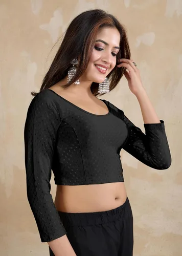 Vista 3 de TRENDMALLS Blusa Dobby de algodón puro y elastina para mujer, blusa confeccionada con estilo Choli, elegante blusa de sari lista para usar