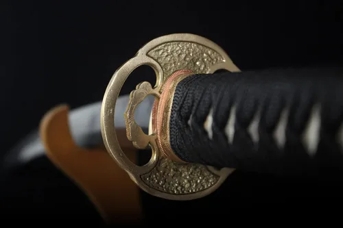 Vista 3 de Katanas japonesas con patrón de arcilla de acero templada, espadas japonesas hechas a mano, espadas catana funcionales de 41 pulgadas
