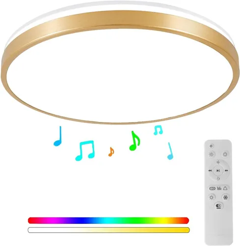 Vista 11 de Lámpara de techo LED de 24 W en negro, lámpara de montaje empotrado con altavoz Bluetooth y control remoto, luz RGB de cambio