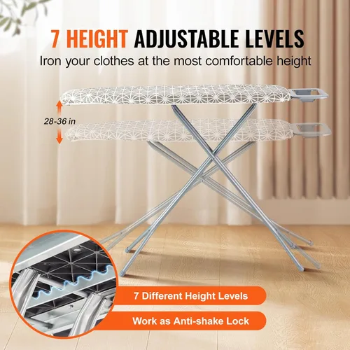 Vista 6 de VEVOR Tabla de Planchar con Superficie de Planchar Grande de 51 x 13 Pulgadas, Tabla de Planchar con 4 Capas Gruesas con Cubierta Resistente al