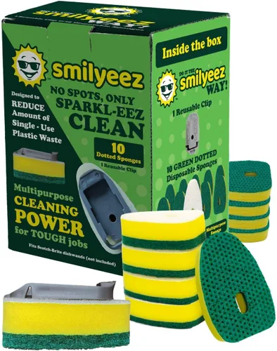 Vista 9 de Smilyeez Recambio de esponja punteada azul sin plástico para Scotch-Brite's Dishwand Recambio de 10 unidades con adaptador