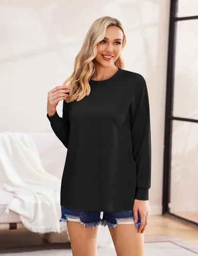 Vista 5 de Ekouaer Camisas de maternidad para mujer, manga larga, con abertura lateral, camiseta de embarazo, blusa tipo túnica, ropa casual para mamá